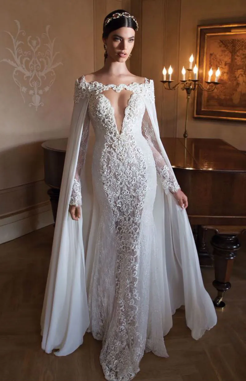 Off the Shoulder Floor Length Long Bridal Wraps with Lace Pearls Bridal Shawl Elegant Bridal Accessory for Brides Cloak High Quality