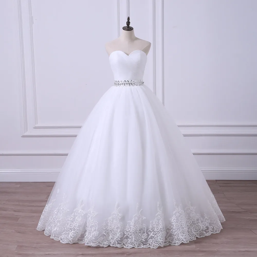 Beaded Tulle Ball Gown Wedding Dresses 2019 Sweetheart Simple Wedding Gowns Lace Up Wedding Dress Floor Length