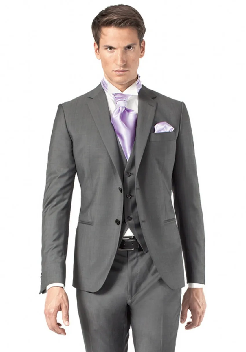 Design classique Gris Slim Fit Groom Tuxedos Notch Revers Deux Boutons Groomsmen Hommes Costumes De Mariage Excellent Homme Costumes (Veste + Pantalon + Gilet + Cravate) 96