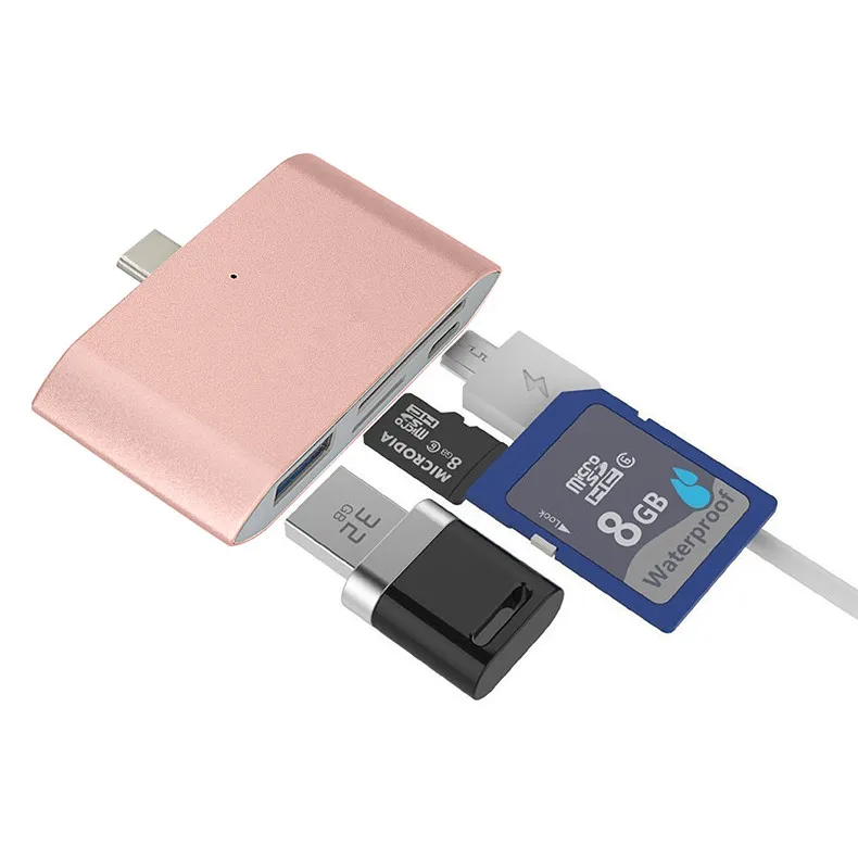 4 em 1 tipo-c OTG leitor de cartão USB-C Flash Drive Multi-Cartão OTG Reader Micro SD TF Adaptador de Leitor de Cartão de Memória USB para HUAWEI mate10 P20 P9