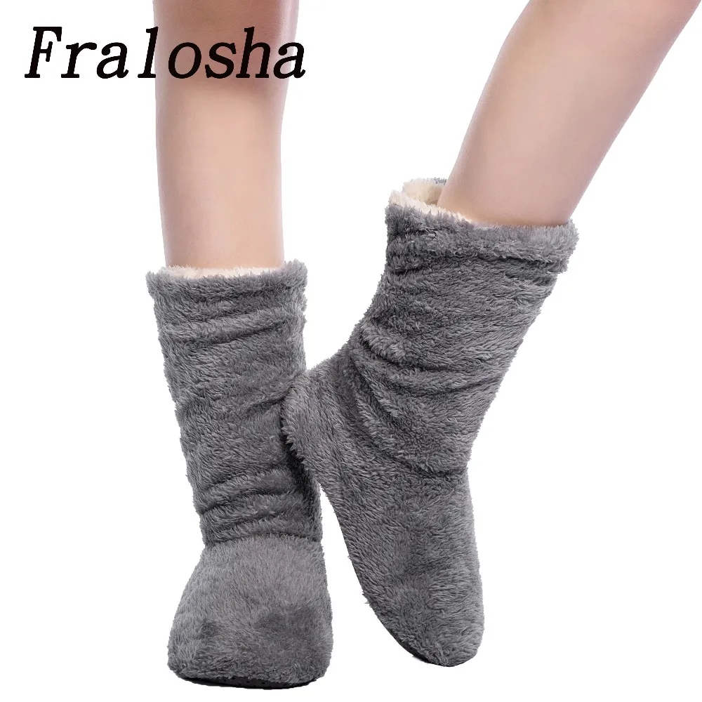 Fralosha Dropshipping Hurtownie Kobiety Pluszowe Buty Home Coral Fleece Kryty Podłoga Skarpety Zimowe Ciepełka Miękkie Dolne Kapcie