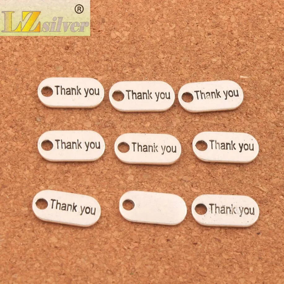 Rectangle Thank You Spacer Charms Beads 18x9 2mm Antique Silver Pendants Alloy Handmade Jewelry DIY L366 LZsilver211P