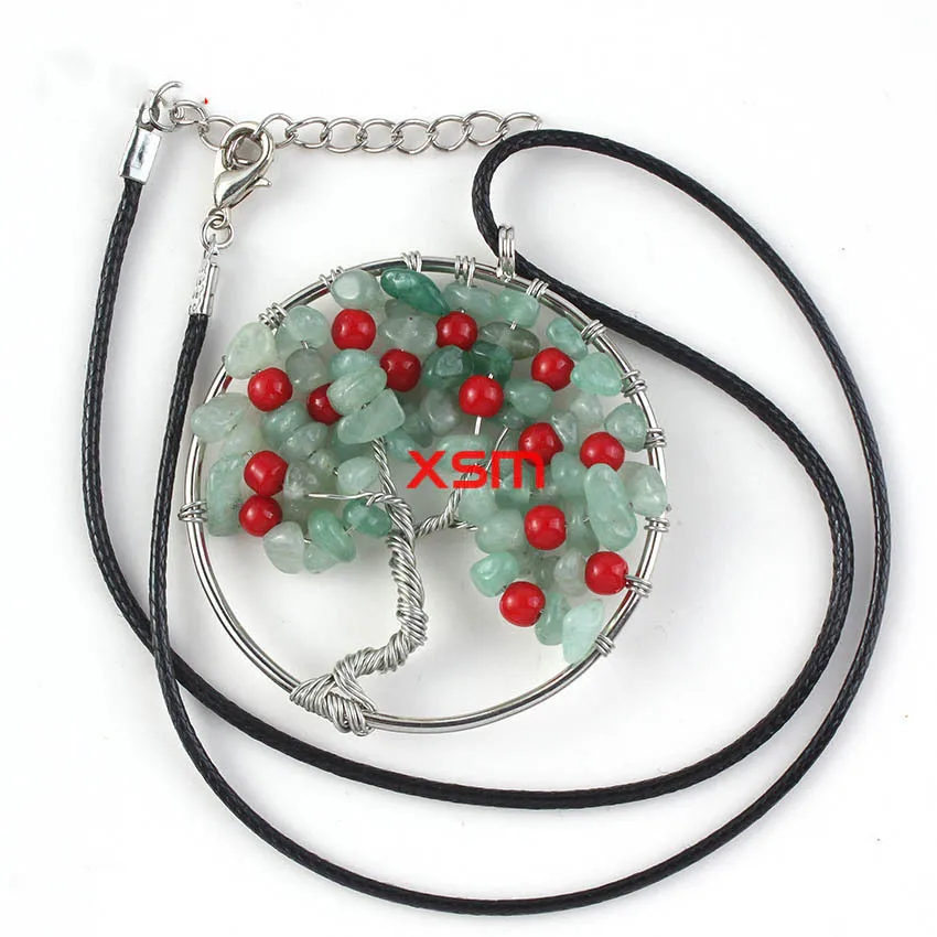 Silver Plated Natural Multi Style Gravel Wire Winding Inlay Owl Tree of Life Pendant Statement Necklace Jewelry