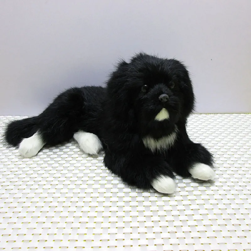 Dorimytrader bonito mini lifelike animal preto dog toy de pelúcia realistas cães decoração para carro presente dos miúdos 2 modelos DY80006