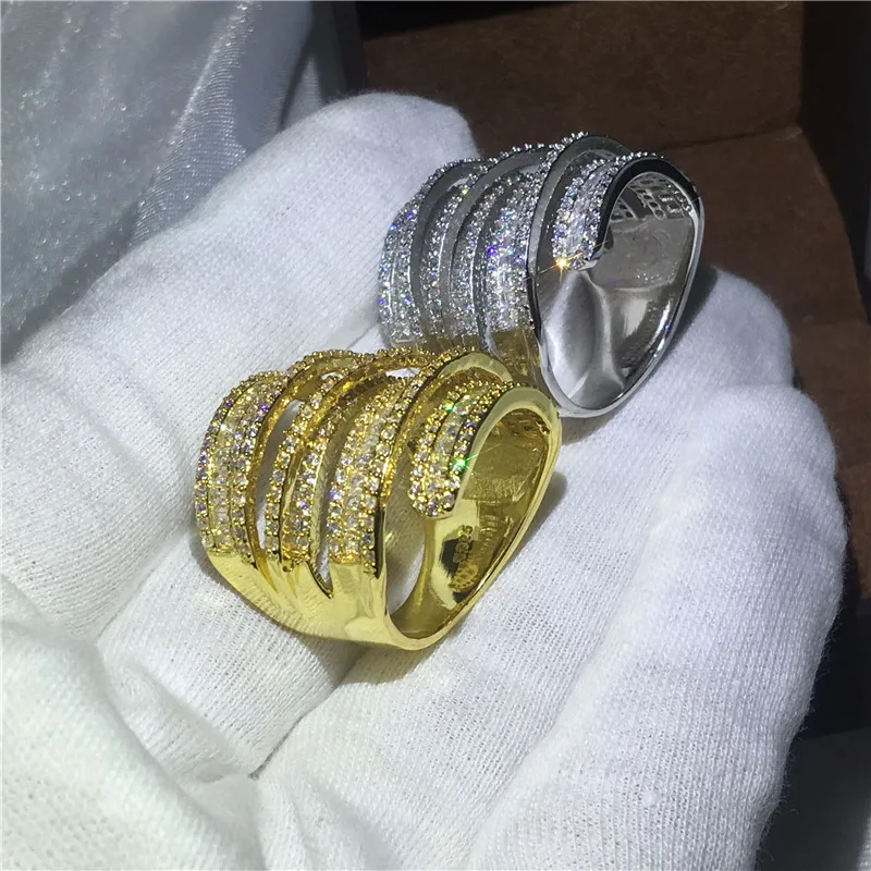 Handgemaakte cross grote ring geel goud gevuld engagement trouwband ringen voor vrouwen t vorm 5A zirkoon 925 zilveren bijoux geschenk