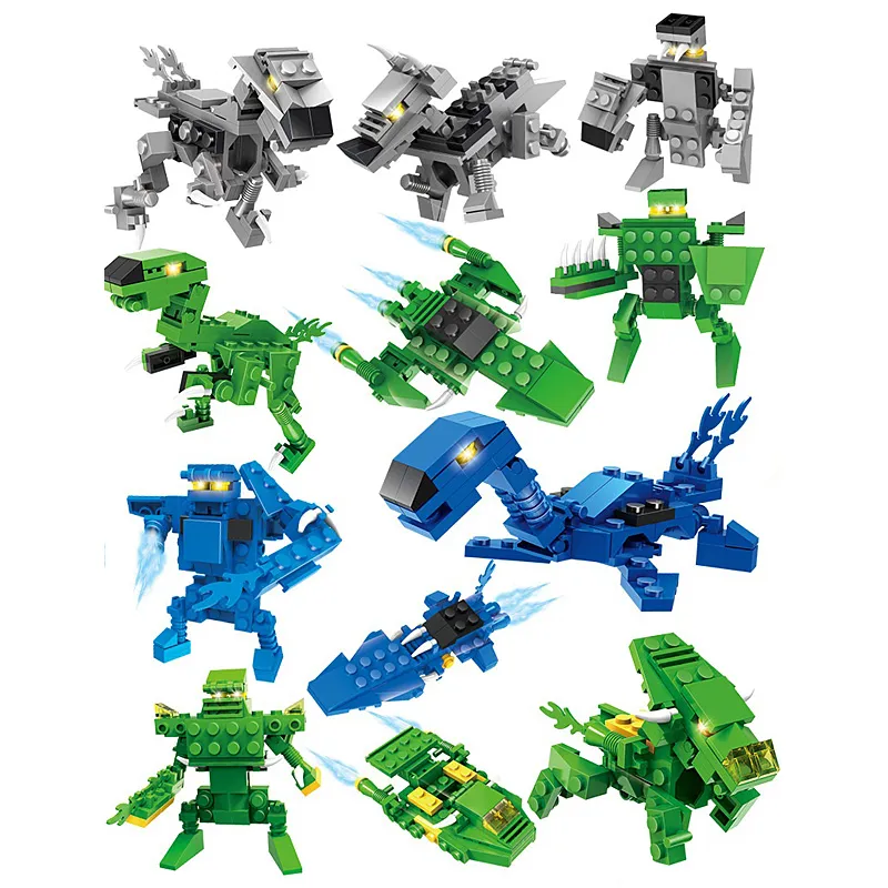 Giocattoli da costruzione di dinosauri Minifig Surprise Twist Eggs Figure di dinosauri 3 in 1 blocchi da combattimento Set Mattoni giocattolo per bambini