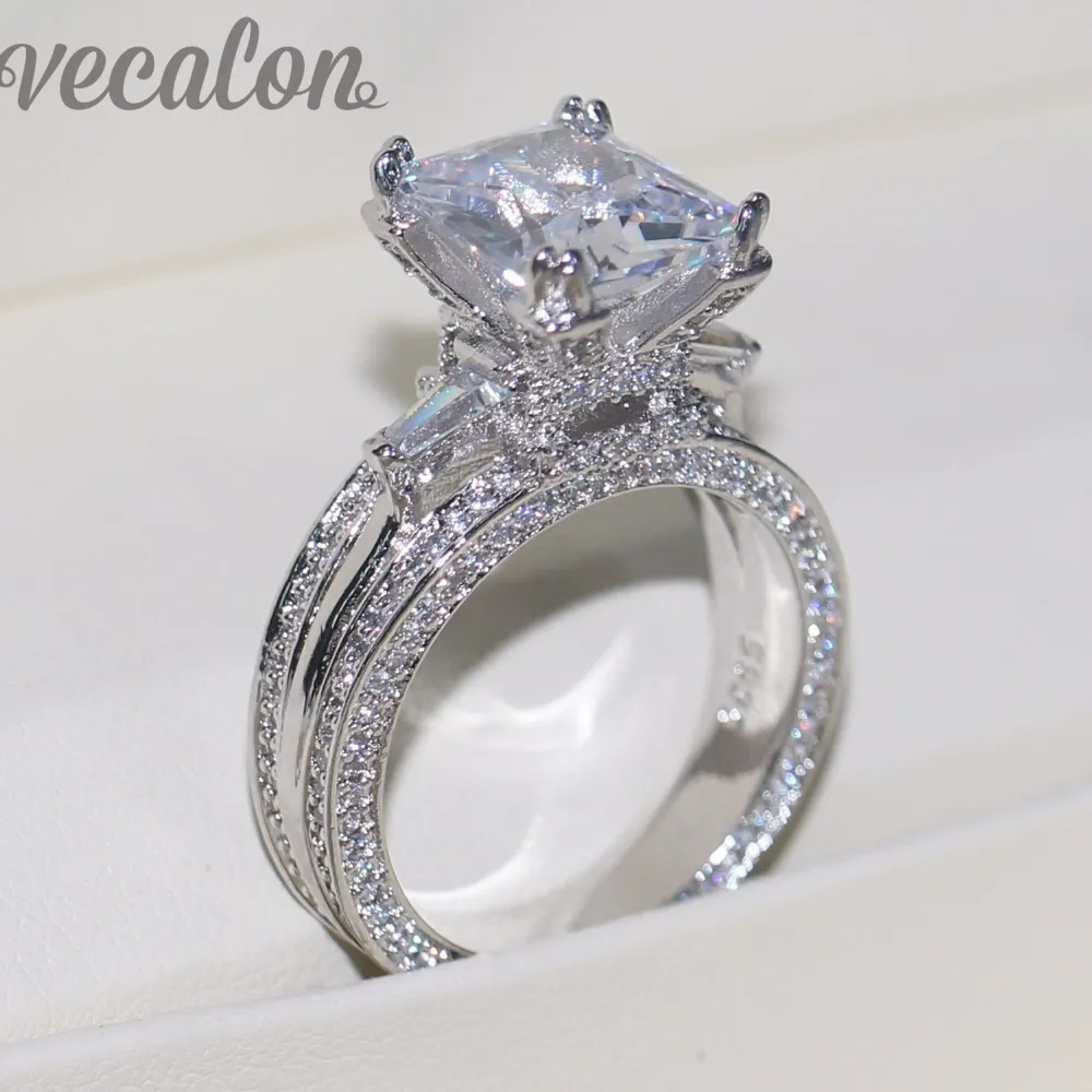 Vecalon Women Big Jewelry Ring Princess Cut 10ct 5A Zircon Stone