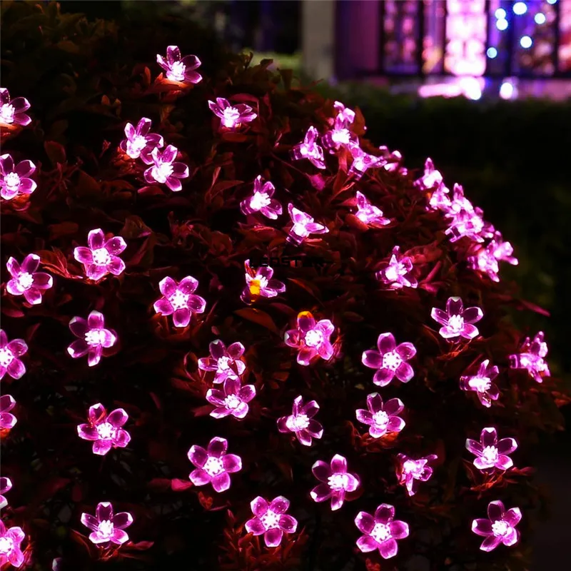 Солнечные светодиодные фонари 21ft 50 светодиодов Fairy Flower Blossom Christmas Party Lights Садовая лампа Водонепроницаемый Открытый ночные огни