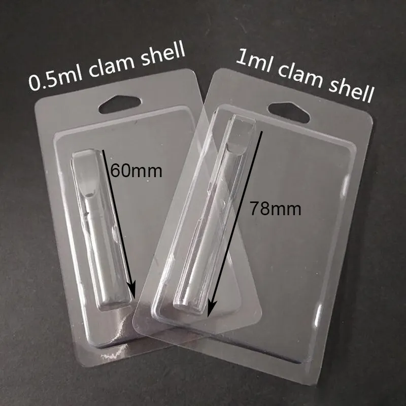 Perakende Clam Kabuk Blister Ambalaj 0.5 ml Vape Kartuşları Için 510 Konu Kalın Yağ Atomizer hücresi Th205 Kartuşları
