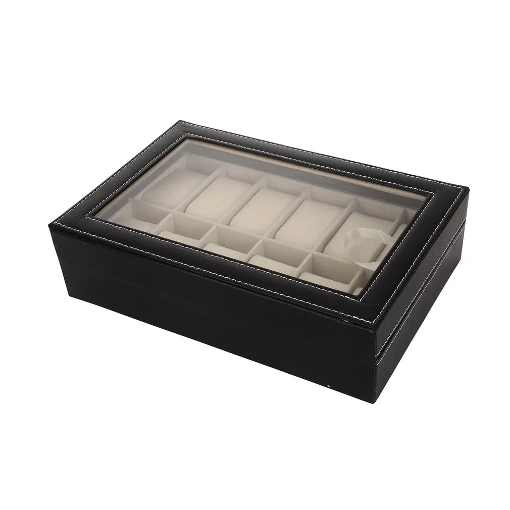 10 12 Slots Watch Box Universal Watches Display Case Glass Top watch winder Jewelry Storage Box Wristwatch Organizer2562