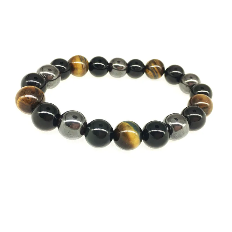 Kvinnor Män Armband Natursten Armband 10mm Tiger Eye Hematite Svart Bangle Smycken Gåva KImter-D814Q Z