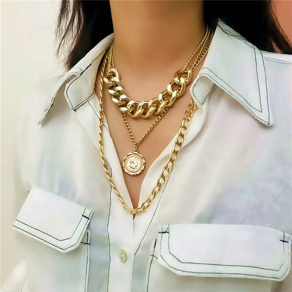 Punk Miami Cuban Choker Necklace Exaggerated Thick Chain European&America Fashion Queen Pendant Necklace Women Jewelry free ship