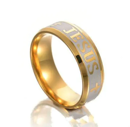 Duży rozmiar Biżuteria ze stali nierdzewnej Jezus Cross Modlitew Pierścień List Bible Wedding Bands Dla Kobiet Miłośnicy Prezent Srebro Srebrne Pierścienie