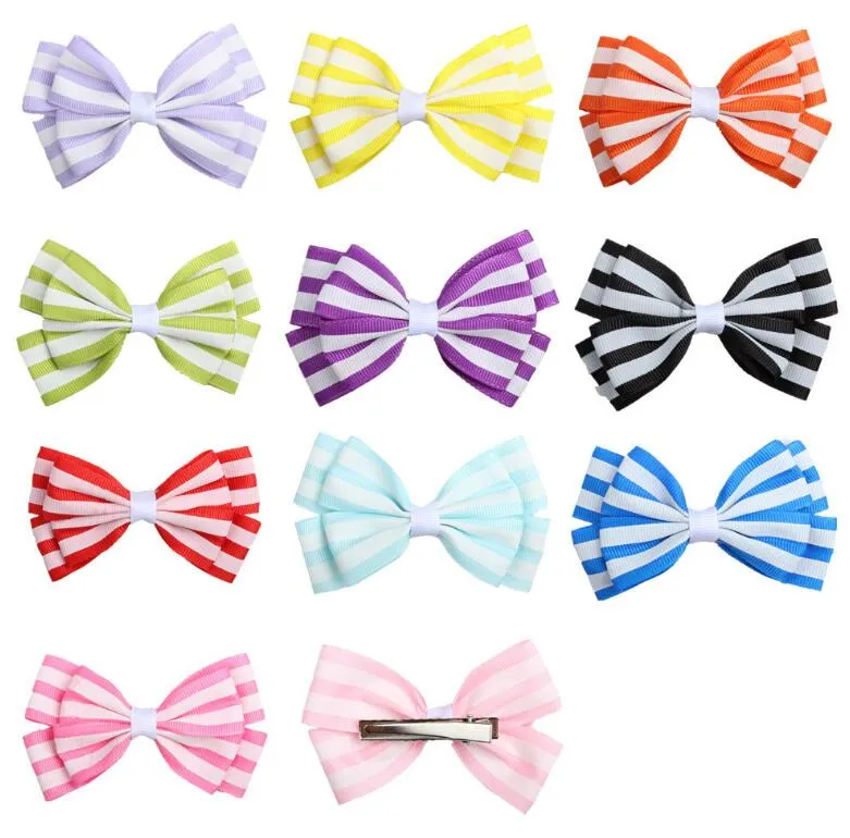 35quot carino stampa a strisce colorate Fiocco piccolo Bambini Neonate Fermagli capelli Forcine Barrettes Accessori capelli Gifts7211109