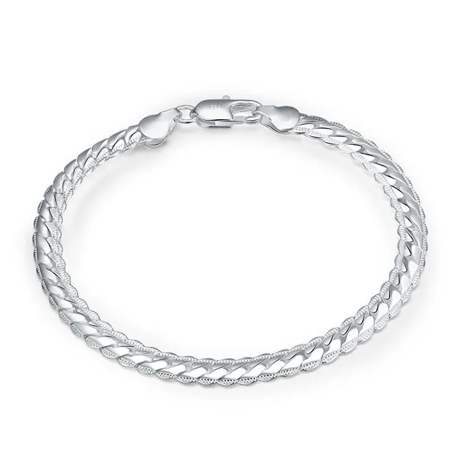 Corrente lateral de 5m - Pulseira banhada a prata de prata de dinheiro masculino; Novos homens e mulheres 925 pulseira de prata SPB199