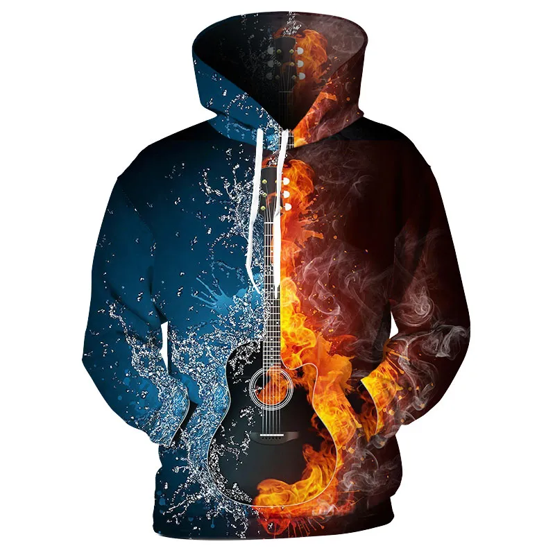 Cloudstyle 3D sweat à capuche pour homme feu glace guitare impression 3D mode sweat à capuche Streetwear pulls décontractés lâche mince printemps hauts