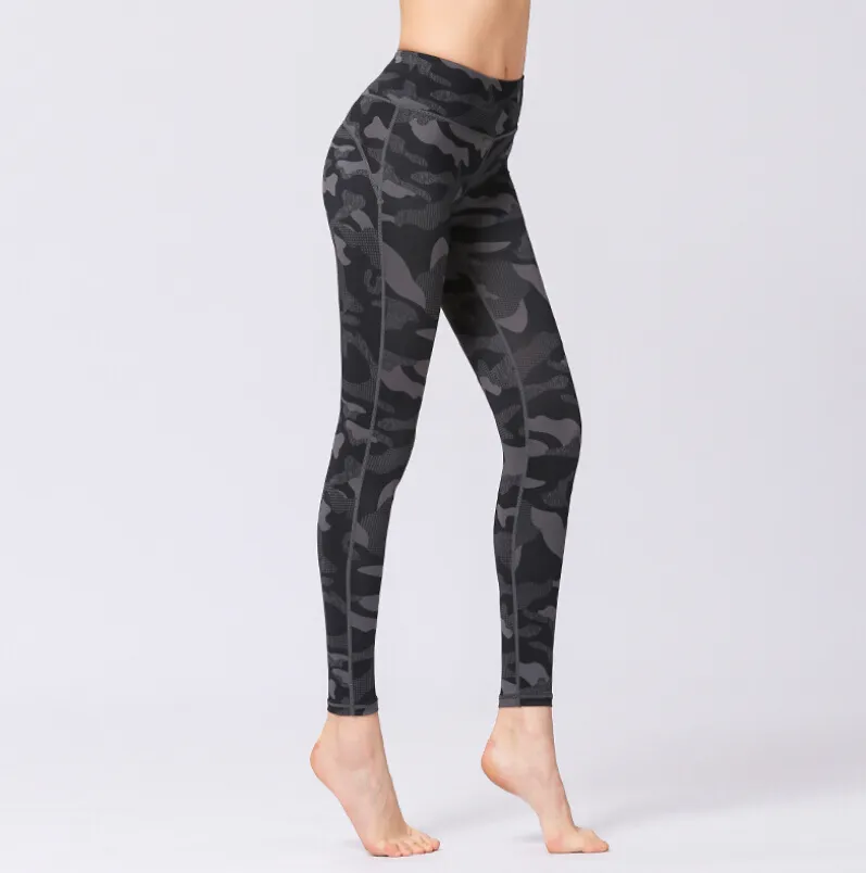 Calças de fitness novo fabricantes atacado camuflagem impresso yoga calça mulheres ao ar livre calças esportivas dançam yoga nove calças