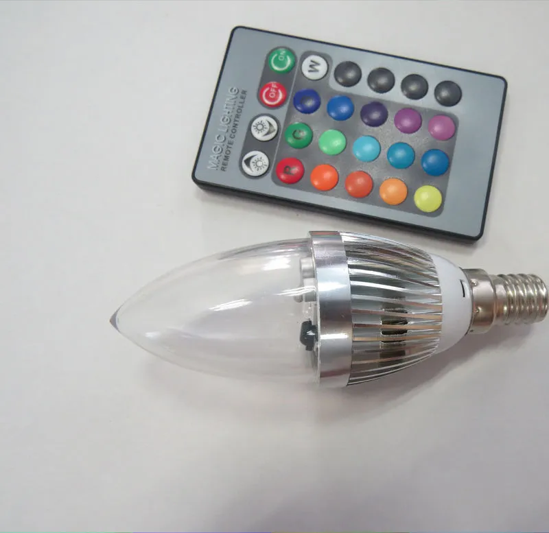 RGB Led Candle Lights E12 E14 3W Led Bulbs Lights Change + 24keys IR Remote Controller