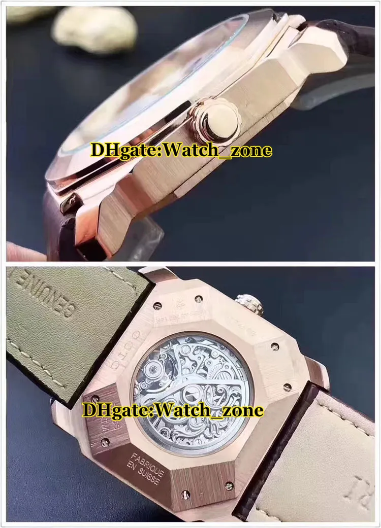 Octo finissimo Tourbillon 102346 Black Dial Automatic Mens Watch Rose Gold Case Caixa de couro barato Novo relógios de alta qualidade