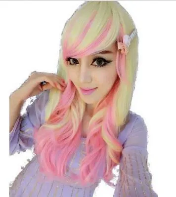 Fashion Light Gold an Pink Cosplay synthetic Short Women Hair Wig