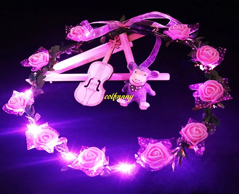 Party favor Decor 12 flowers Led Flower Wreath Headband Festival Floral Garland for Wedding Headdress Glow Hair Band