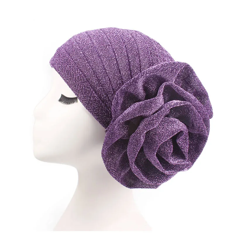 Nuovi cappelli di moda Copricapo da donna con turbante con volant con grandi fiori in popeline Cappello da cocktail matrimonio da tè Cappello da turbante indiano