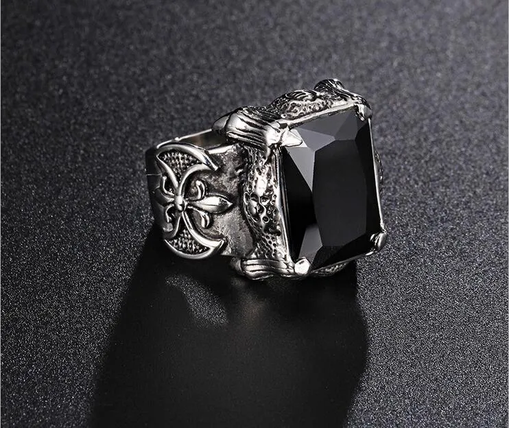 Stainless Steel Viking Dragon Claw Ring With Big CZ Zircon
