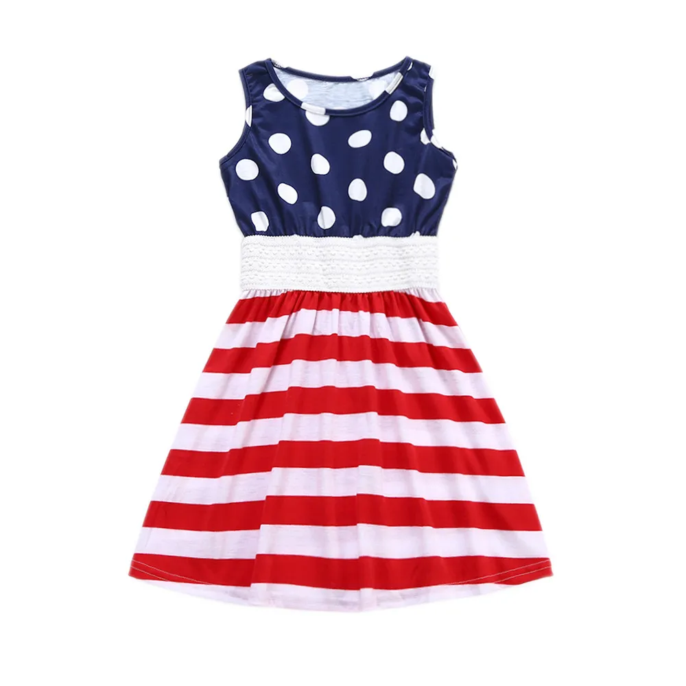 Baby Girl Clothes Girls American Flag Stamp Abito bambini Sleeveless Striped Dress 2018 Summer Boutique Bambini Abbigliamento bambini