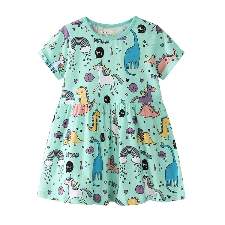 Babykleding 2018 pasgeboren kids meisjes jurk baby streep cartoon dier gedrukt katoen korte mouw jurk sundress meisjes kleding baby outfits