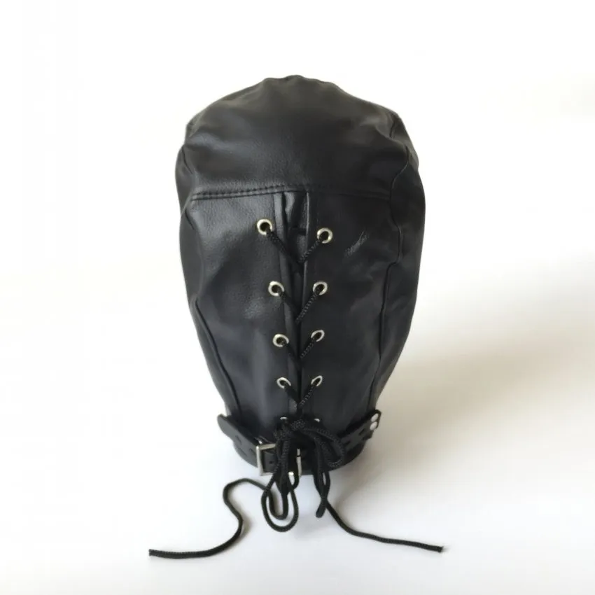 Sex Produkt BDSM Bondage Läder Hood för vuxna Spela Spel Full Masker Fetisch Ansikte Låsning Blindfold