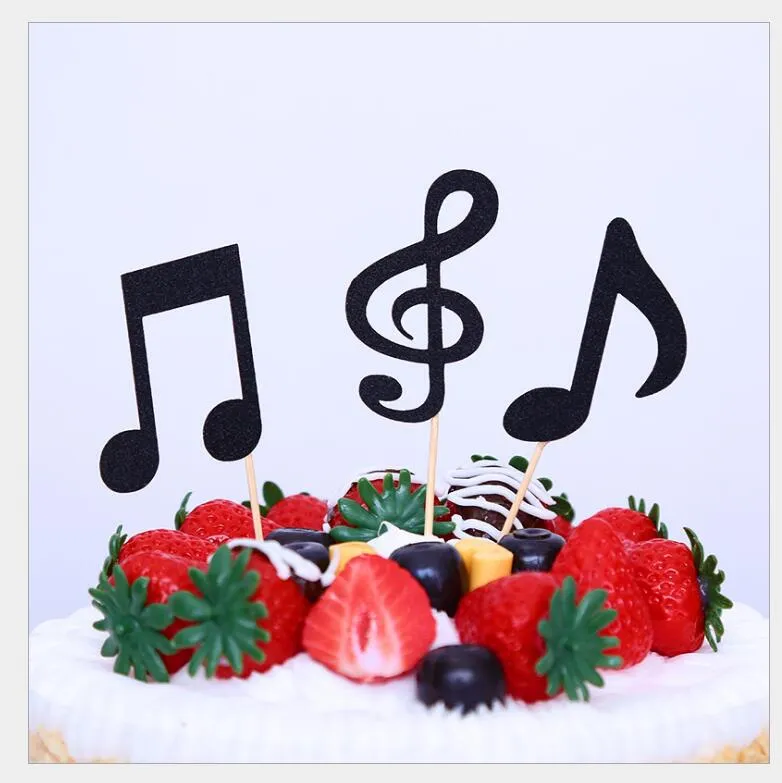 Flera färger Musik Notes Party Decoration Themed Cupcake Topper papperskaka Inlägg Kort Bröllop Kakor Musikalisk Anm. Födelsedaggåvor