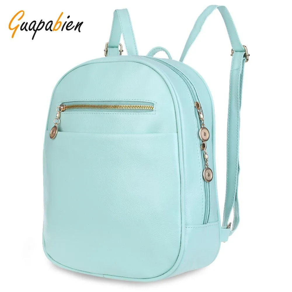 Guapabien 7 Candy Kleur Vrouwen Back Pack Bag Japan Korea Tiener Student School Reizen Bagpack Meisjes PU Lederen Kleine Rugzak