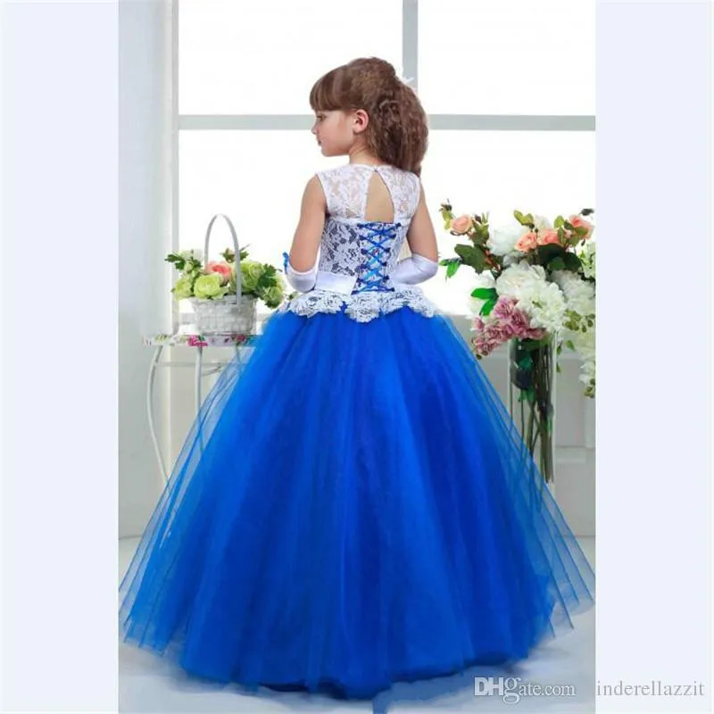 Ivory and royal blue flower sales girl dress