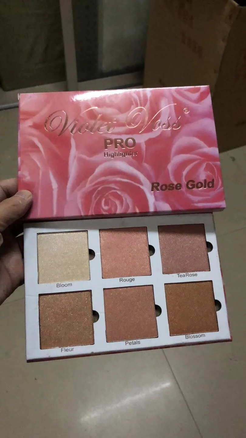 Violet Voss Cosmetics Rose Gold Highlighter Palette 6 Shades Women Face Pro Highlight Makeup Contouring Bronzing Glow Powder Cosmetic Palette