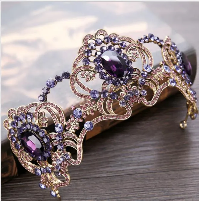 Bellissimo cerchio con corona di ametista, corona calda europea e americana, ornamento la testa, corona di accessori abiti da sposa.