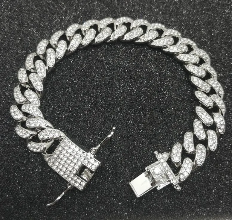 Bracelets de chaîne de mode en diamant glacé de luxe pour hommes Bracelets en or 18 carats en argent lien cubain Bracelet Miami bijoux Hip Hop