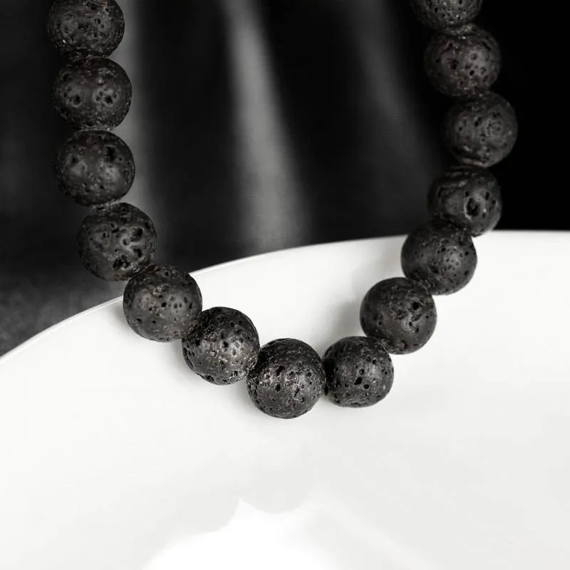 Black Lava Rock Beaded Armband Unisex Volcanic Stone Strand Armband Kvinnor Män Svart Beaded Bracelet Smycken