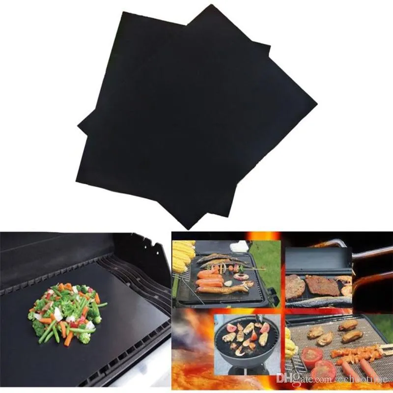 Barbecue Grilling Liner BBQ Grill Mat Portable Non-stick and Reusable Make Grilling Easy 33*40CM 0.2MM Black Oven Hotplate Mats