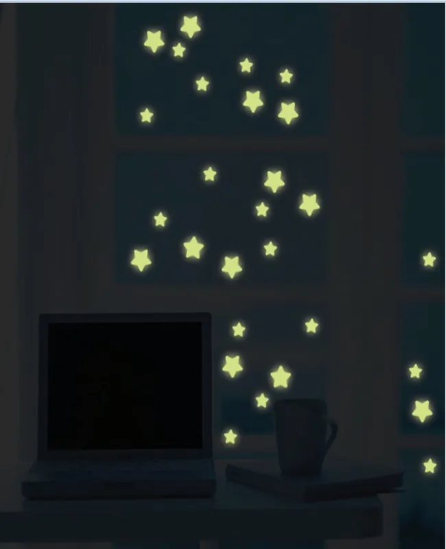 / partij 3.3cm en 2cm Lichtgevende Star Wall Window Stickers PVC Fluorescerend Paster Gloeiend in het donker voor babykamer