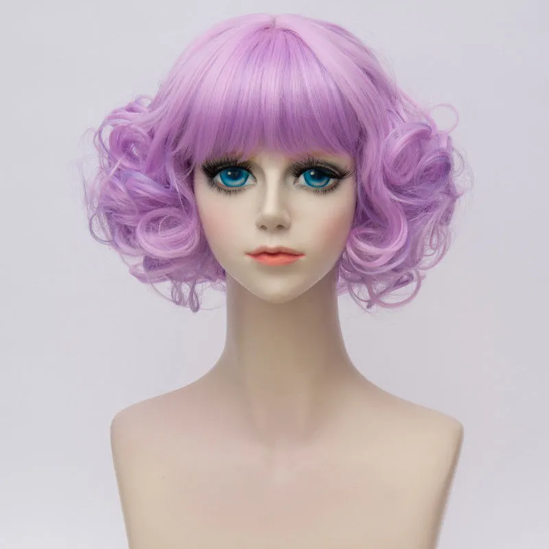 Purple Middle Deel Korte Blow Out Out Fancy Curly Wave Lady Cosplay Kostuum Pruiken