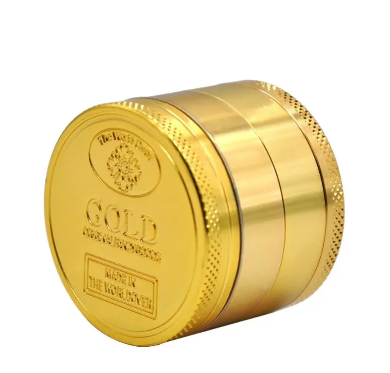 Gold grinding smoke device Mini zinc alloy smoke grinder metal 4 layer cigarette lighter smoke cutter