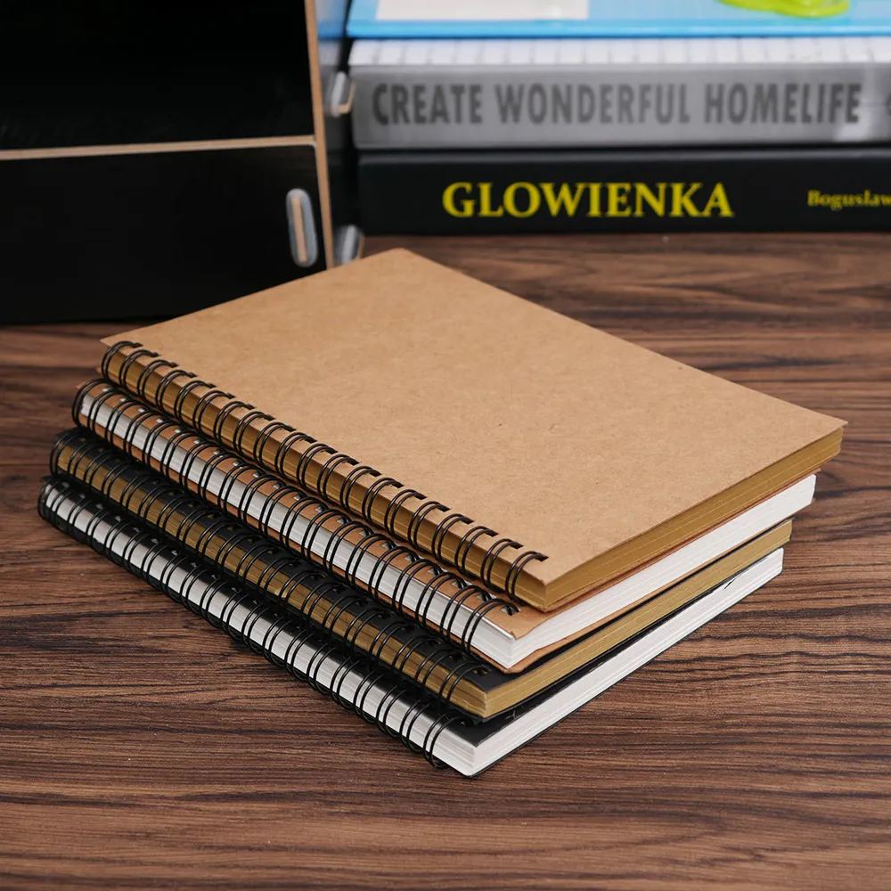 DIY Vintage Kraft Paper Szkicownik Notebook Do Malowania Rysunek Dzieci Prezent Koreański Papiernicze Szkolne Dostawy Spirala Coil Notatnik Memo Pad