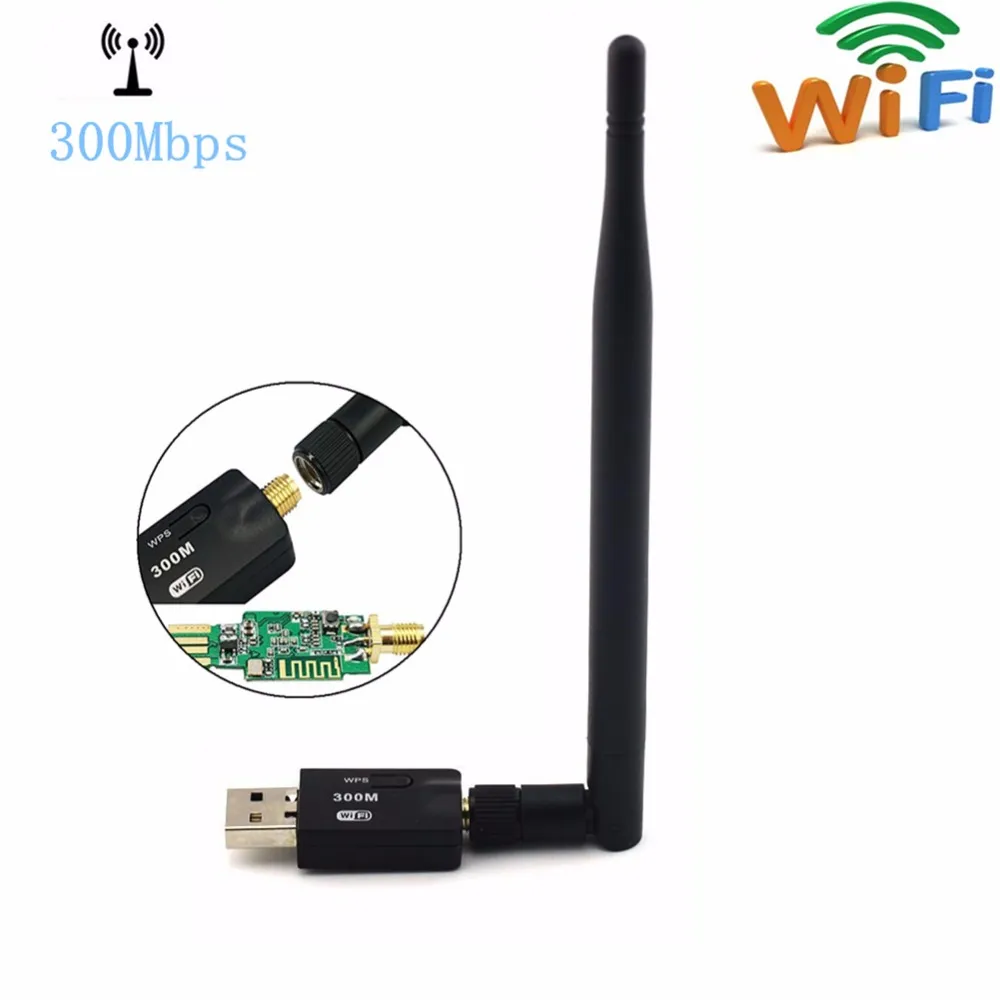 300Mbps 11N USB WiFi Dongle Dongle Mini Bezprzewodowy N Network Card Adapter z Antenną 5dBI obsługuje okna, Mac OS, Linux