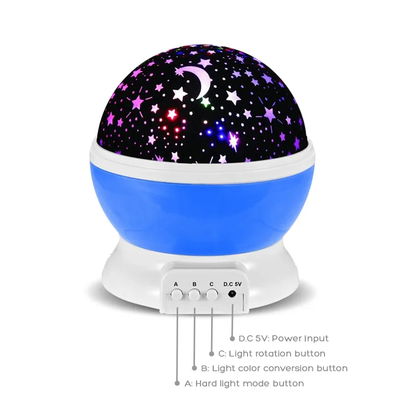 Novidade Night Light Projector Lamp Rotary Flashing Starry Moon Star Sky Projector Estrela Crianças Crianças Bebê Abajur Infantil