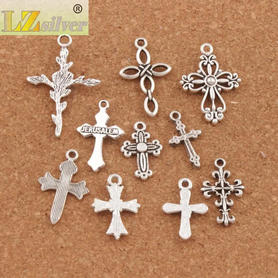 100 adet / grup Sevimli Çiçek Tasarım Çapraz Charm Boncuk 10styles Mic Tibet Gümüş Kolye Takı DIY Bulgular Bileşenleri LM45