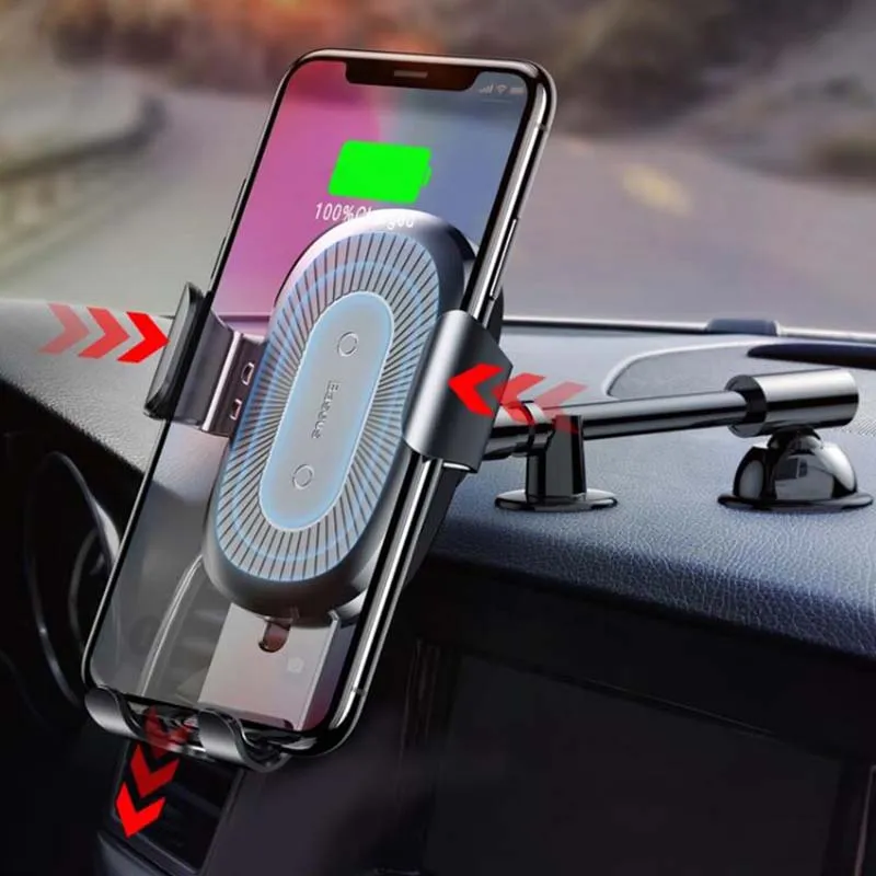 QI chargeur sans fil support de voiture de gravité pour iPhone X 8 chargeur de support de téléphone de voiture sans fil de Charge rapide pour Samsung S9