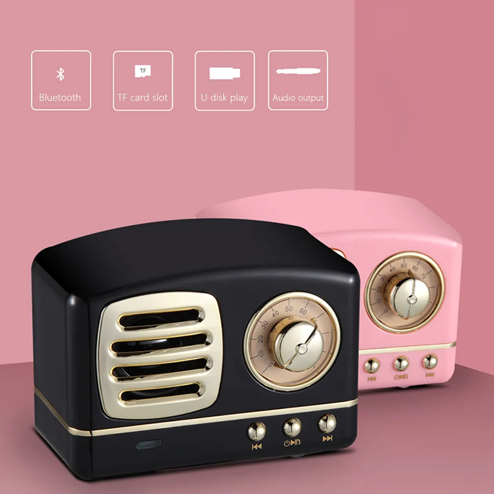 HM11 Vintage Bluetooth Trådlös högtalare Retro Heavy Bass Mini Portable Speaker för Support Micro SD TF Card Music Player