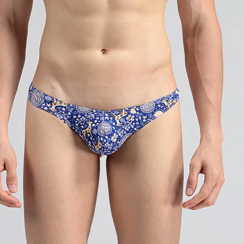 Slip intimo bikini da uomo sexy in cotone con stringhe di cartoni animati con stampa di cartoni animati Mutandine floreali da uomo Comfort Gay Pouch Slip a vita bassa Intimo da uomo