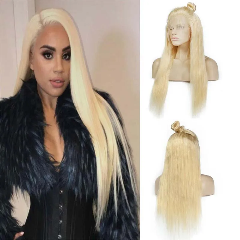 150% Density Brazilian Straight Lace Front Human Hair Wigs For Black Women 613# Honey Blonde Brazilian Lace Front Wigs With Baby Hair