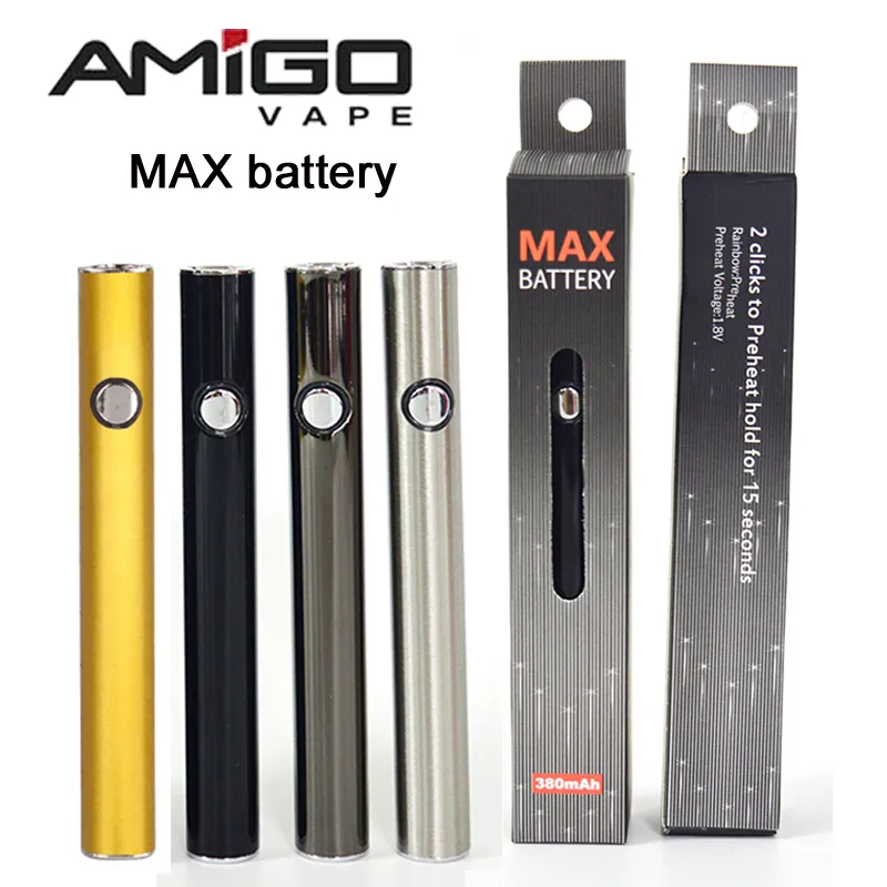 10 stücke Amigo Max Vape Batterie Vape Pen Batterien 510 Gewindebatterie 380mAh Einstellbare Spannung für Wachs-Verdampfer-Patronen dickes Öl mit USB